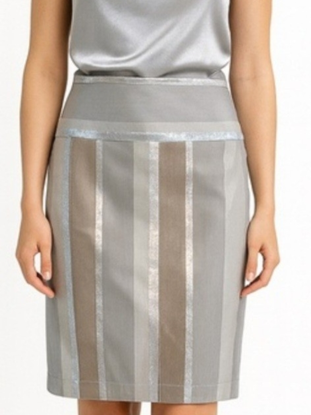 Shin Choi Beige Metallic Stripe Nora Skirt, Sz 4